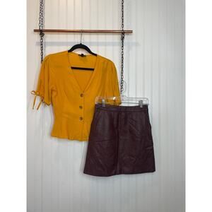 TOPSHOP New Look Yellow Ruffle Peplum Blouse & Leather Skirt Bundle of 2 Size 2
